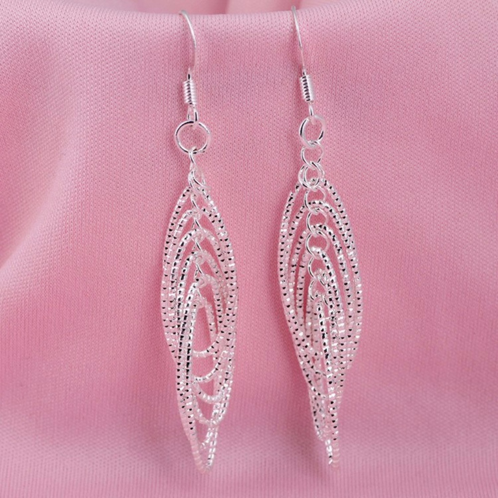 Sterling Silver Draped Circle Drop Dangle Earrings - Picture 3 of 6